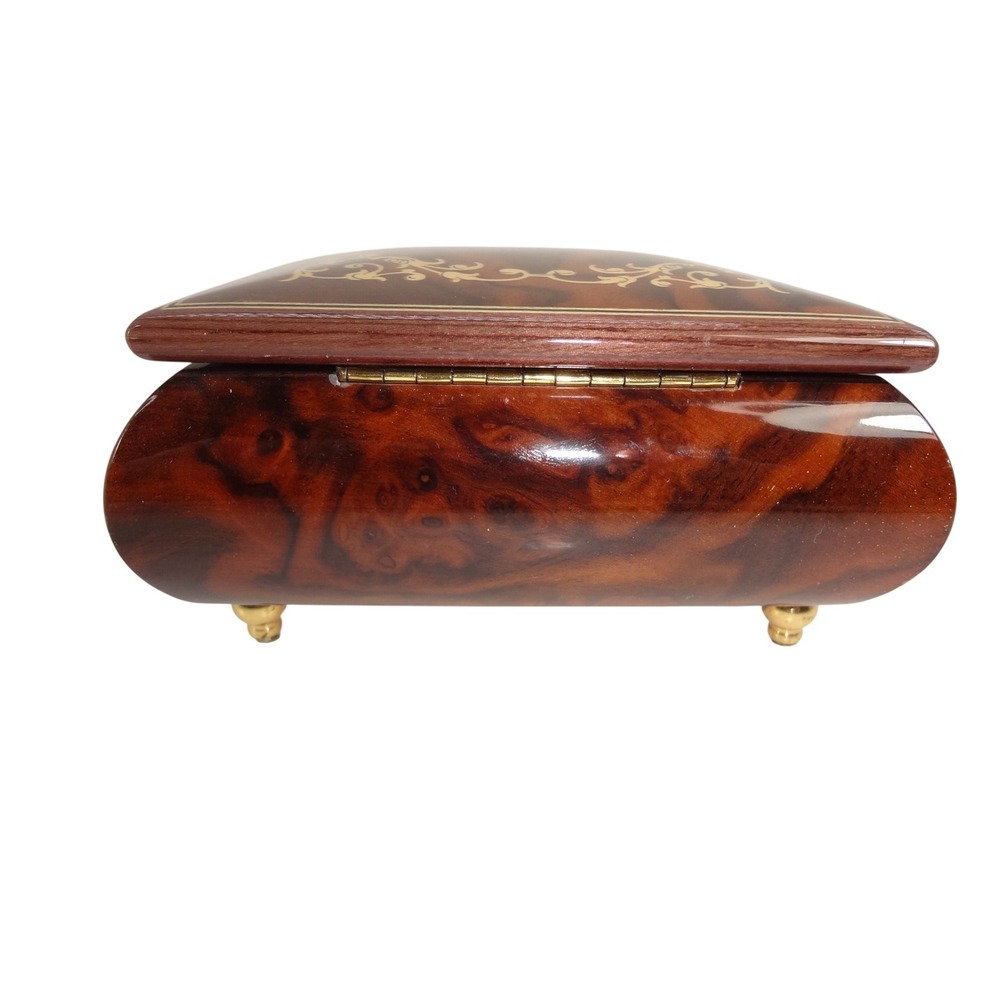 Reuge Swiss Musical Italian Inlaid Brown Burl Wood Jewelry Box Made in Italy - Picture 6 of 8